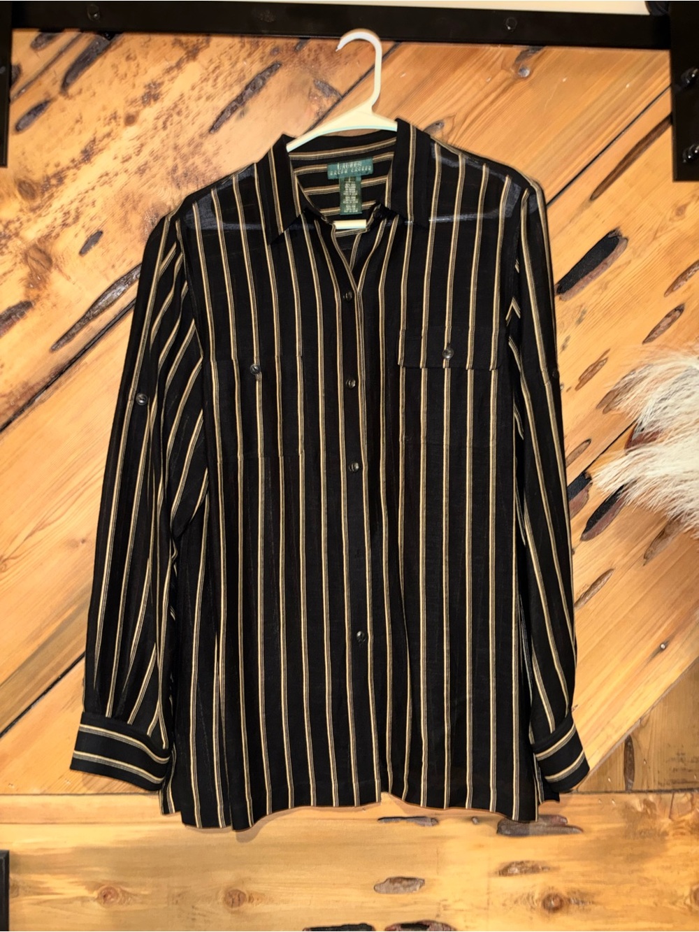 Lauren Ralph Lauren Black Shirt with Cream Pinstripes